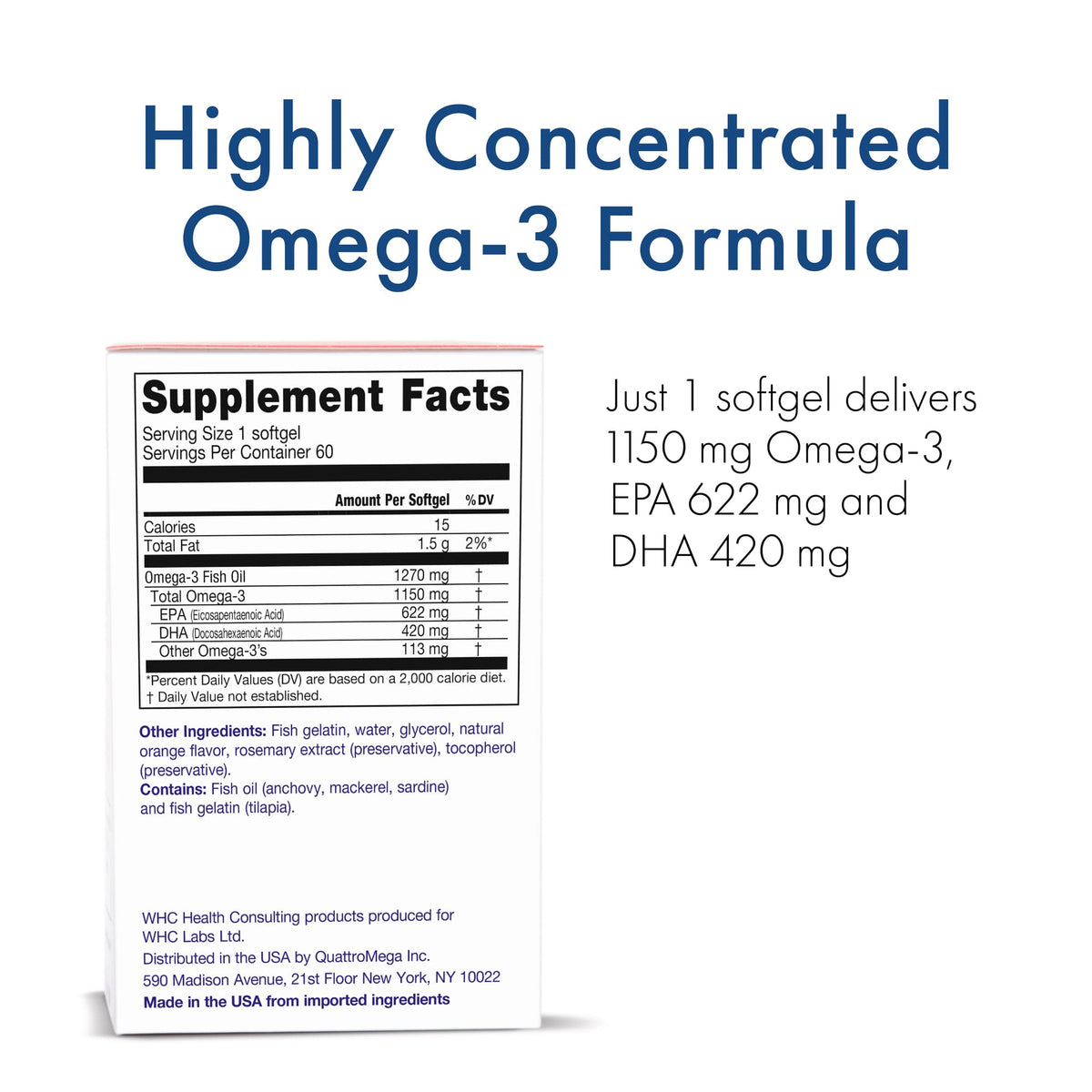 WHC UnoCardio X2 Huile de Poisson Omega-3 1150mg gélules