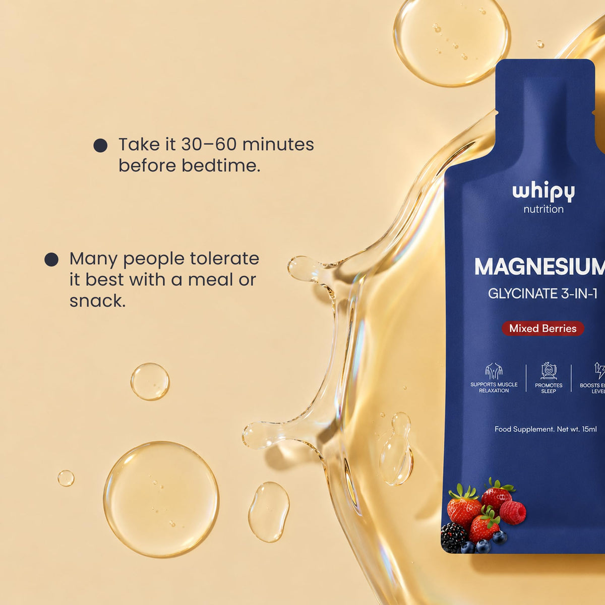 Whipy Nutrition Boisson Magnésium Liquide 300mg sachet ouvert