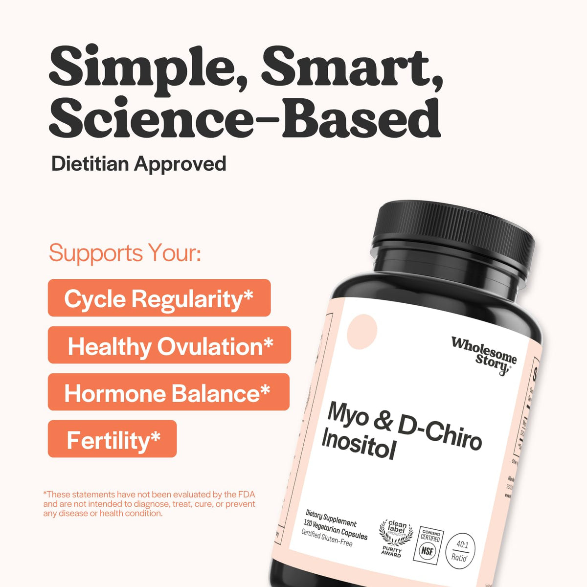 Wholesome Story Myo-Inositol & D-Chiro Inositol capsules close-up