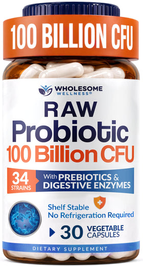 Wholesome Wellness Complément Alimentaire Probiotique 100 Milliards CFU - Bouteille vue de face