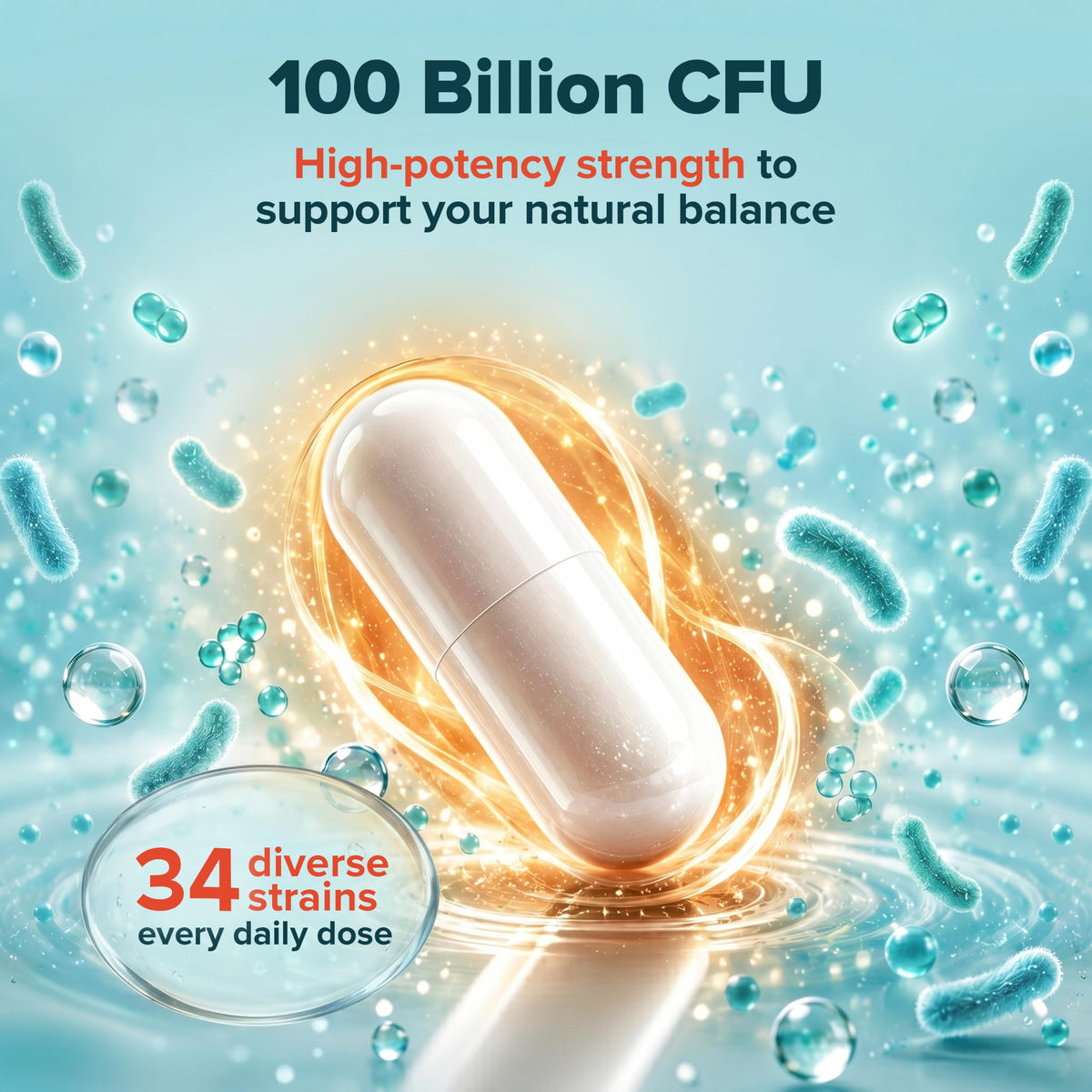 Wholesome Wellness Complément Alimentaire Probiotique 100 Milliards CFU - Étiquette de la bouteille