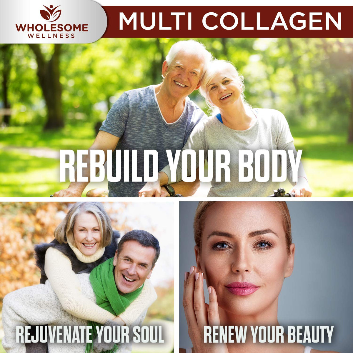 Wholesome Wellness Multi Collagène affichant les types de collagène