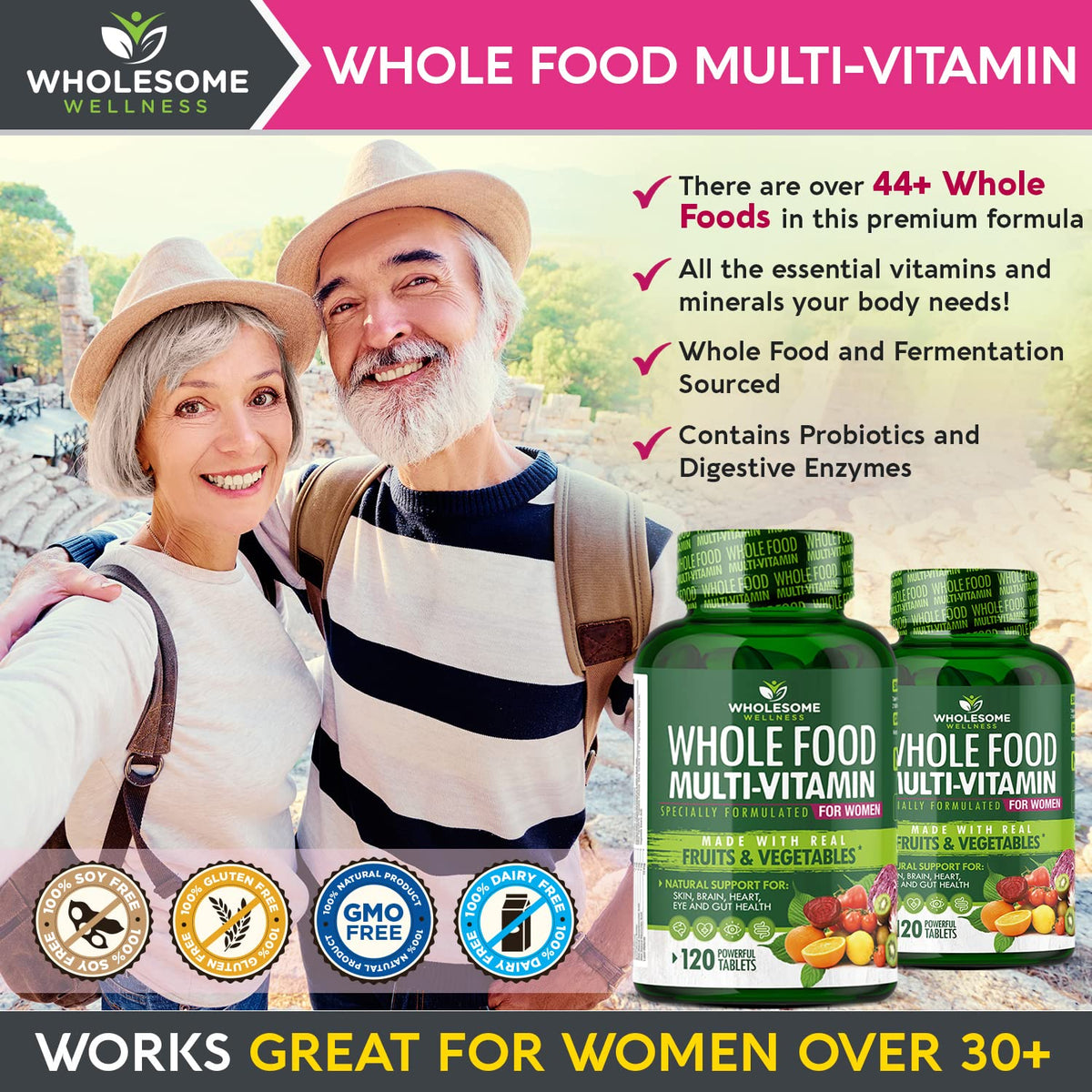 Wholesome Wellness Multivitamines Complètes pour Femmes - présentation sur fond blanc