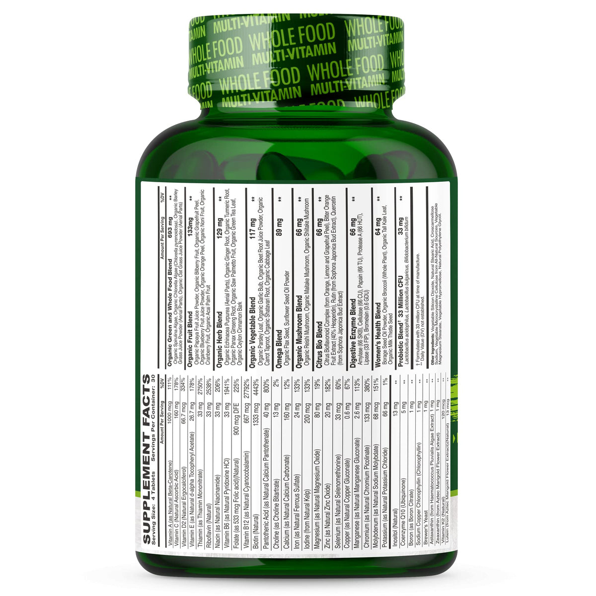 Wholesome Wellness Multivitamines Complètes pour Femmes - tableau des nutriments