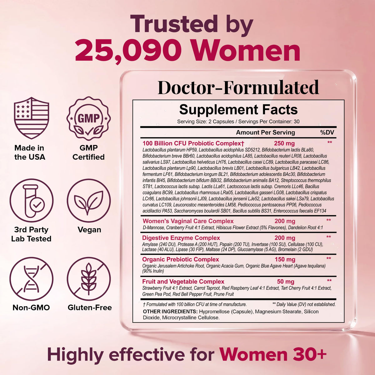 Wholesome Wellness Probiotiques Bruts Femmes 100 Milliards CFU capsules ouvertes