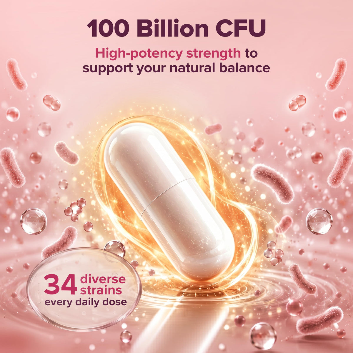 Wholesome Wellness Probiotiques Bruts Femmes 100 Milliards CFU capsules avec prébiotiques