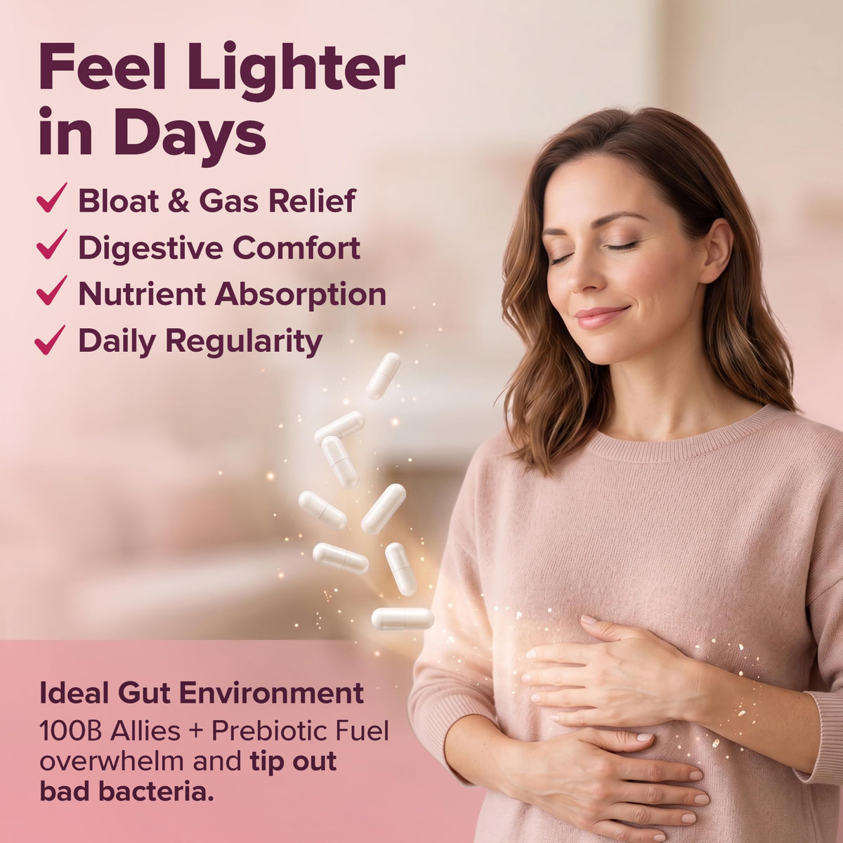 Wholesome Wellness Probiotiques Bruts Femmes 100 Milliards CFU capsules dans un environnement naturel