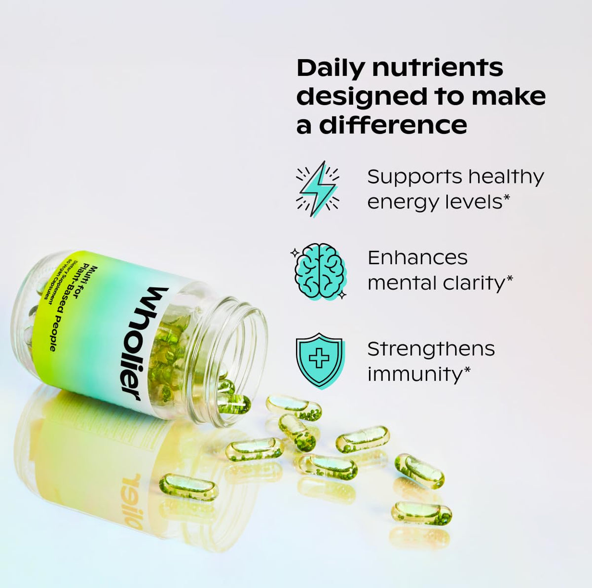 wholier Multi pour Végétaliens capsules sur une table