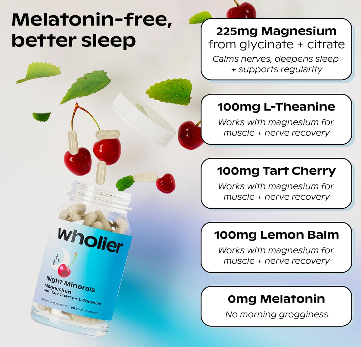wholier Night Minerals capsules sur une surface en bois