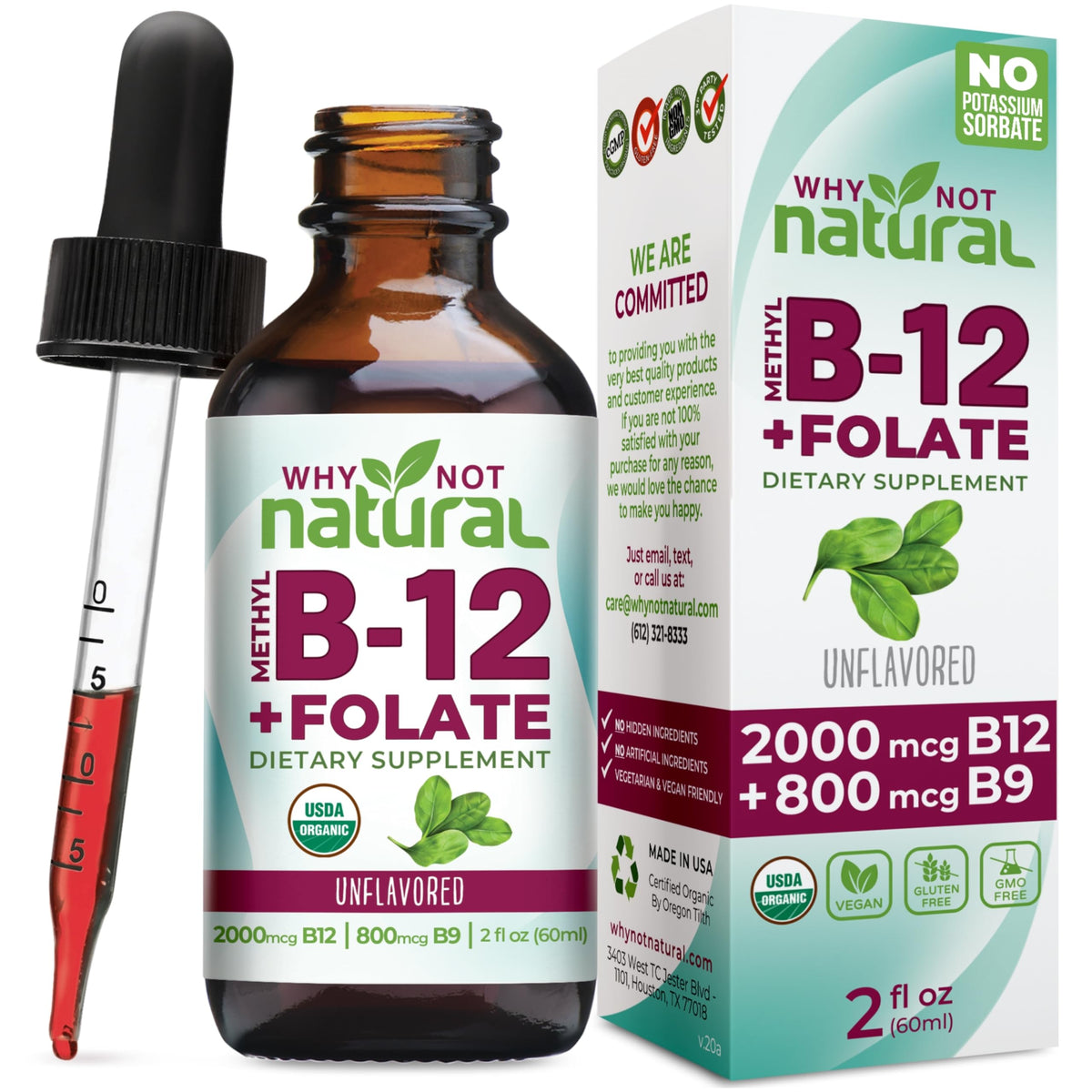Why Not Natural B12 Liquide Vegan 2000mcg avec compte-gouttes gradué