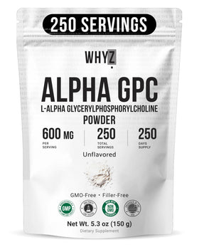 WHYZ Poudre Alpha-GPC 150g devant un fond neutre