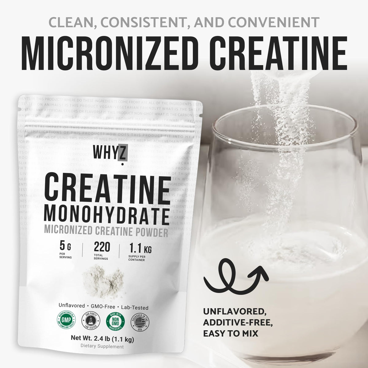 WHYZ Poudre de Créatine Monohydrate 1100g utilisation dans un smoothie