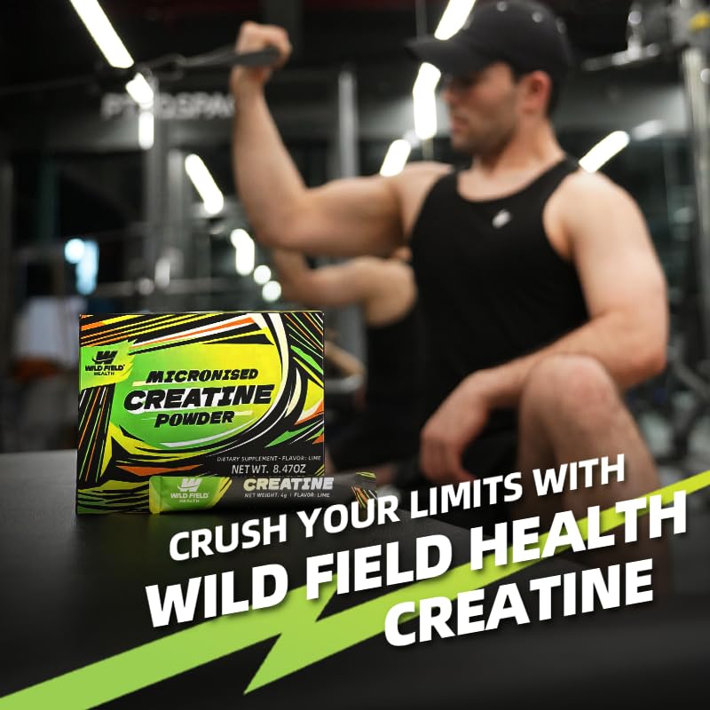 WILD FIELD HEALTH Poudre de Créatine Micronisée en sachets dans un bureau
