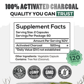 Wild Foods capsules de charbon actif avec coquilles de noix de coco