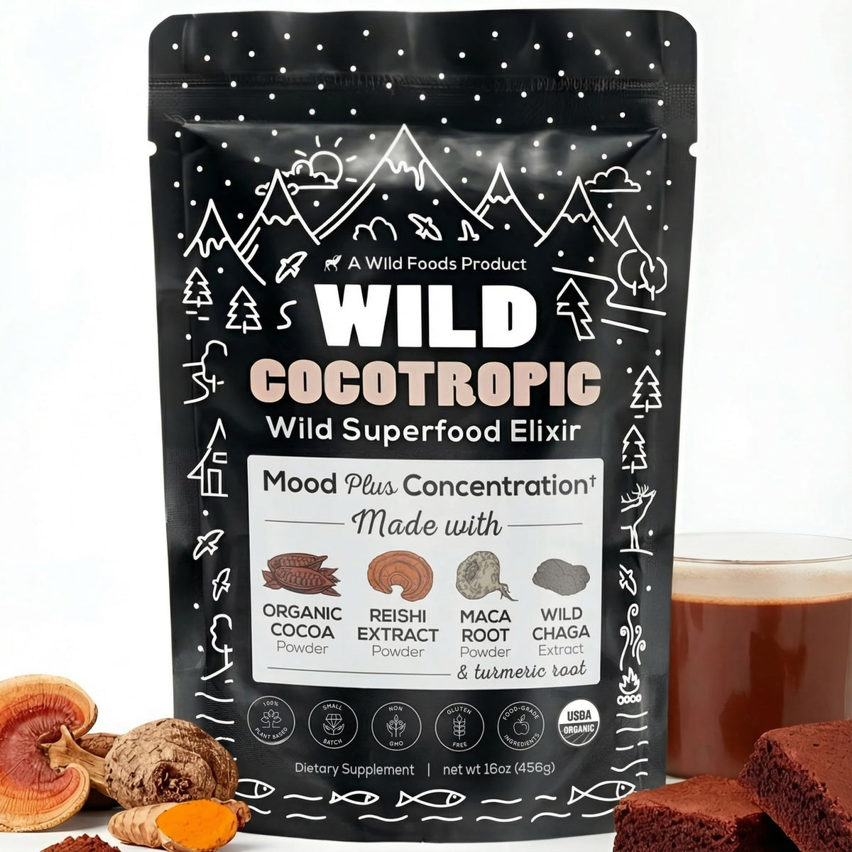 Wild Foods Chocolat Chaud aux Champignons 470g - emballage avant