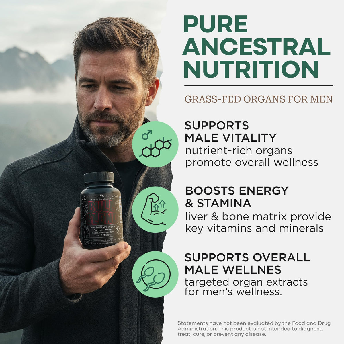 Wild Foods complément alimentaire organique bovin 90 capsules avec étiquette visible