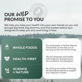 Wild Foods complément alimentaire organique bovin 90 capsules sur une table en bois