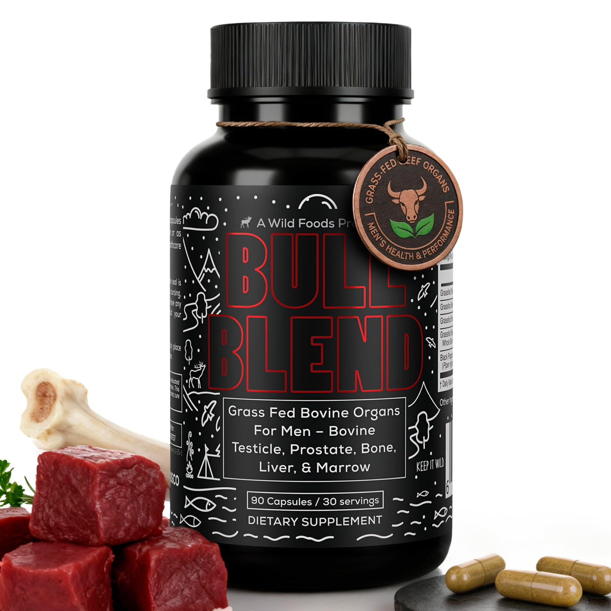 Wild Foods complément alimentaire organique bovin 90 capsules vue de face