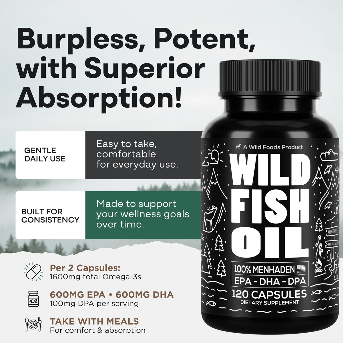 Wild Foods Huile de Poisson contenant EPA DHA DPA