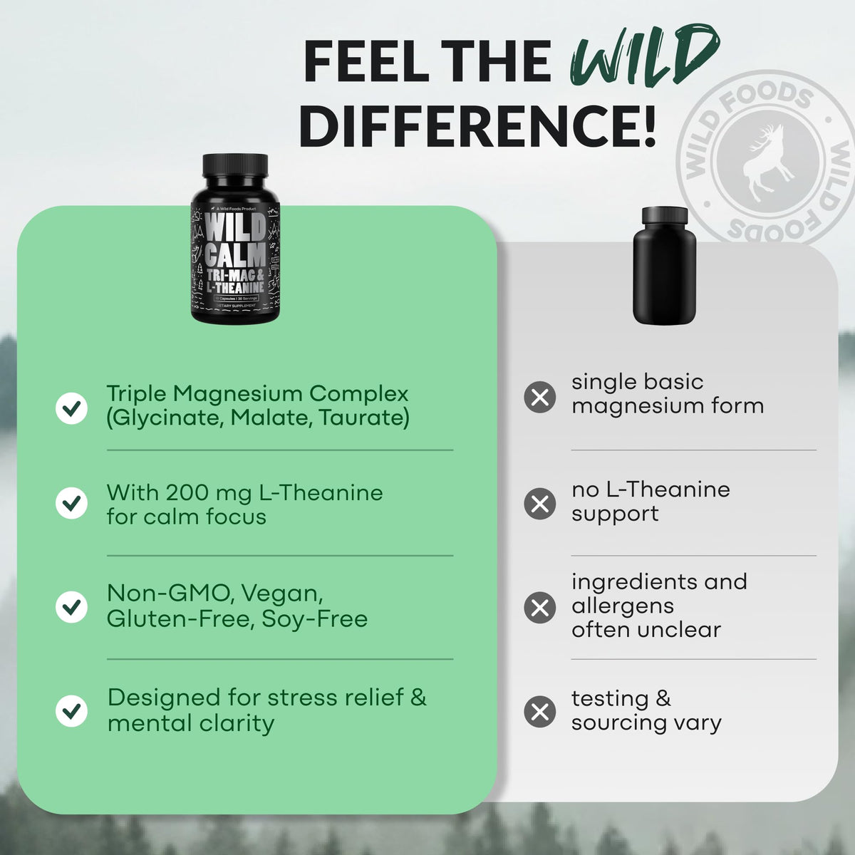 Wild Foods magnésium 3 en 1 sur une table en bois