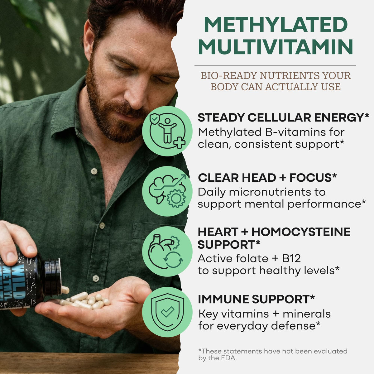 Wild Foods Multivitamines Methylées 60 Capsules, vue arrière