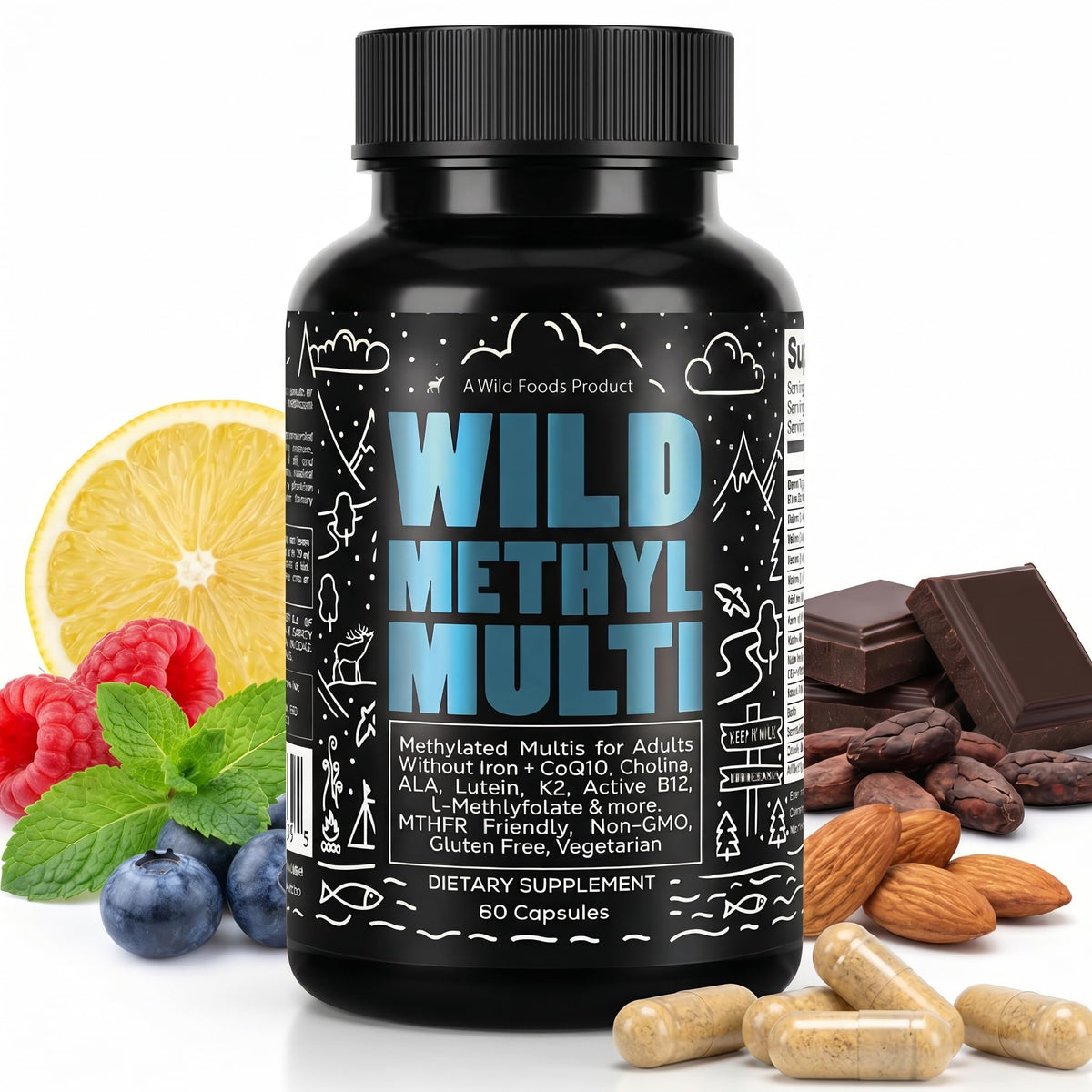Wild Foods Multivitamines Methylées 60 Capsules, vue de face