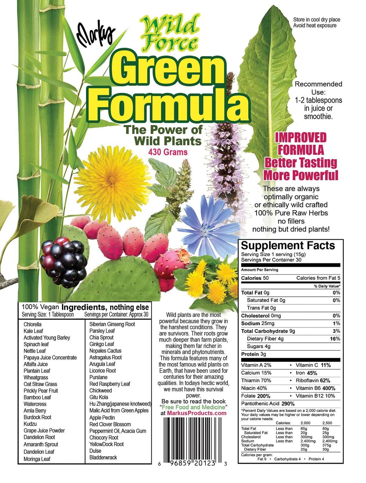 Wild Force Green Formula 449g contenant ouvert avec poudre verte à l'intérieur