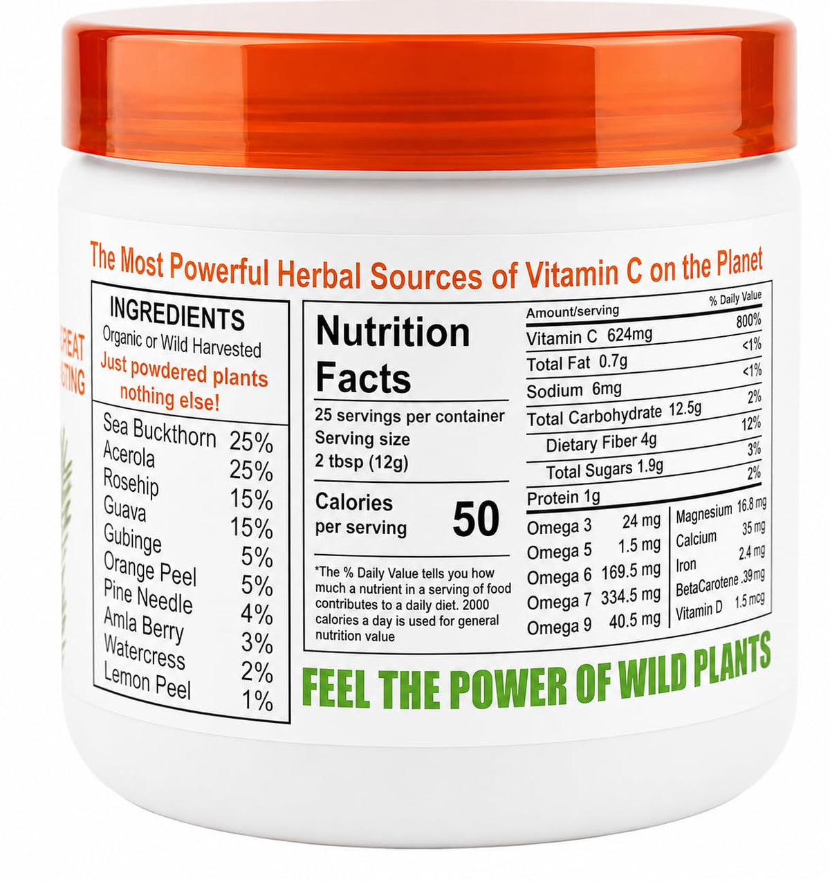 Wild Force Vitamin C 349g détail des ingrédients en poudre