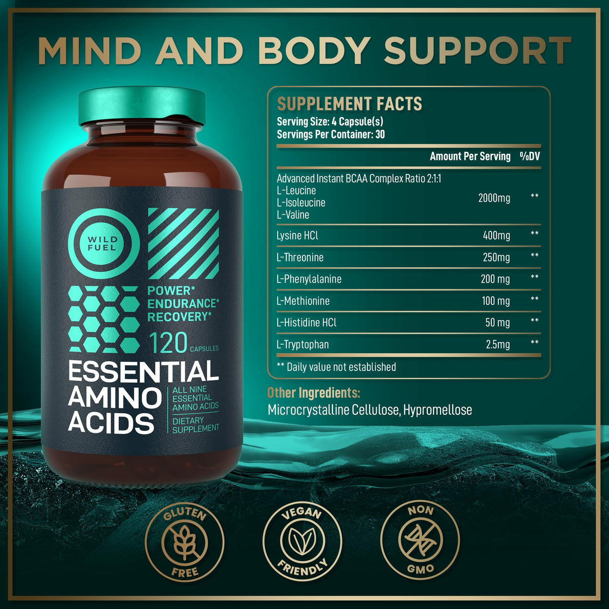WILD FUEL Capsules d'Amino Acides sur fond blanc