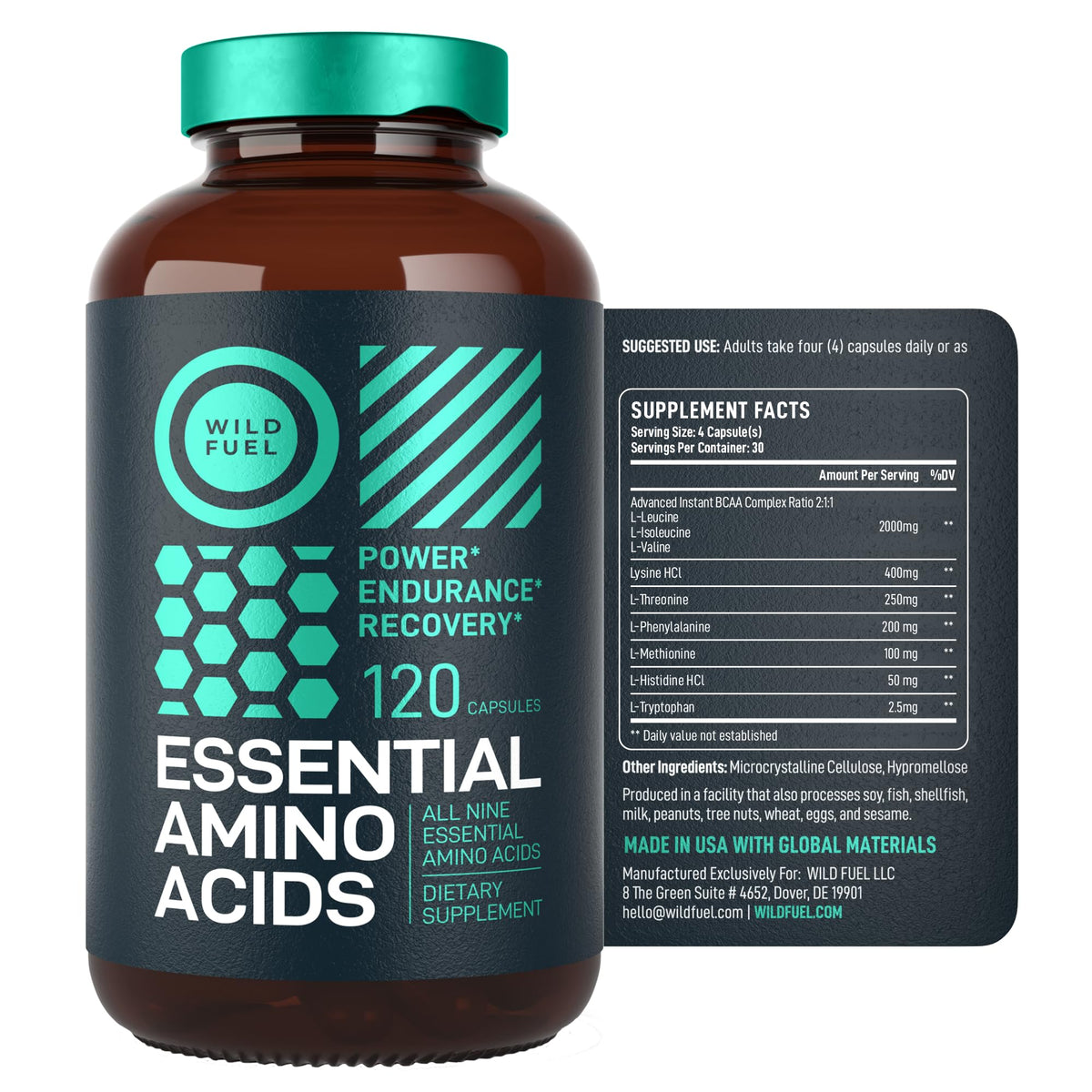 WILD FUEL Capsules Végétales d'Amino Acides dans une main