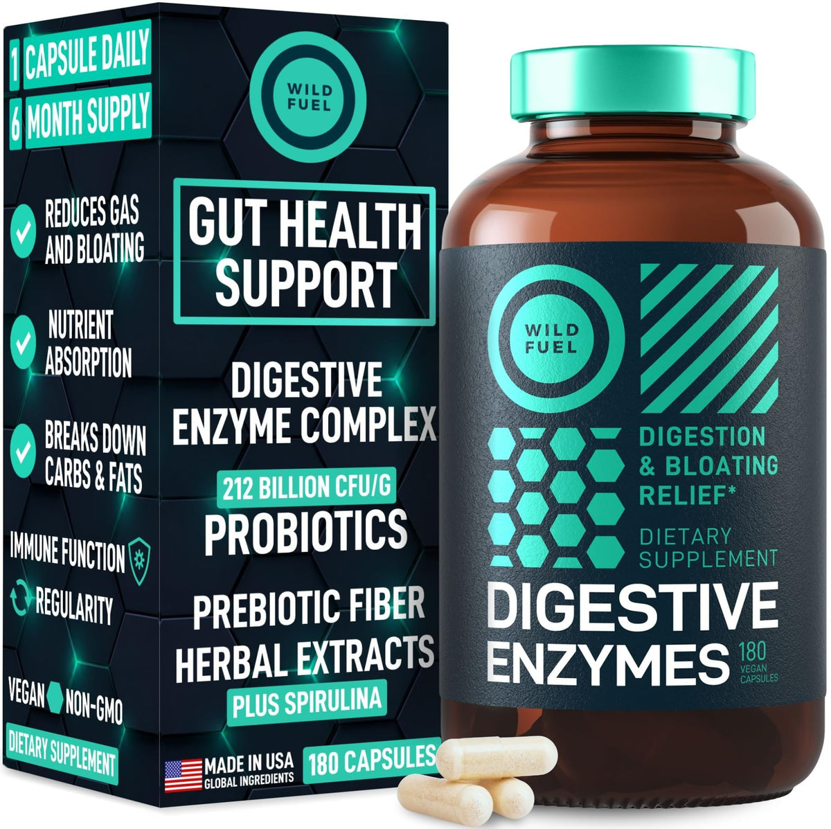 WILD FUEL Compléments Alimentaires Enzymes daily 180 Capsules vue de face