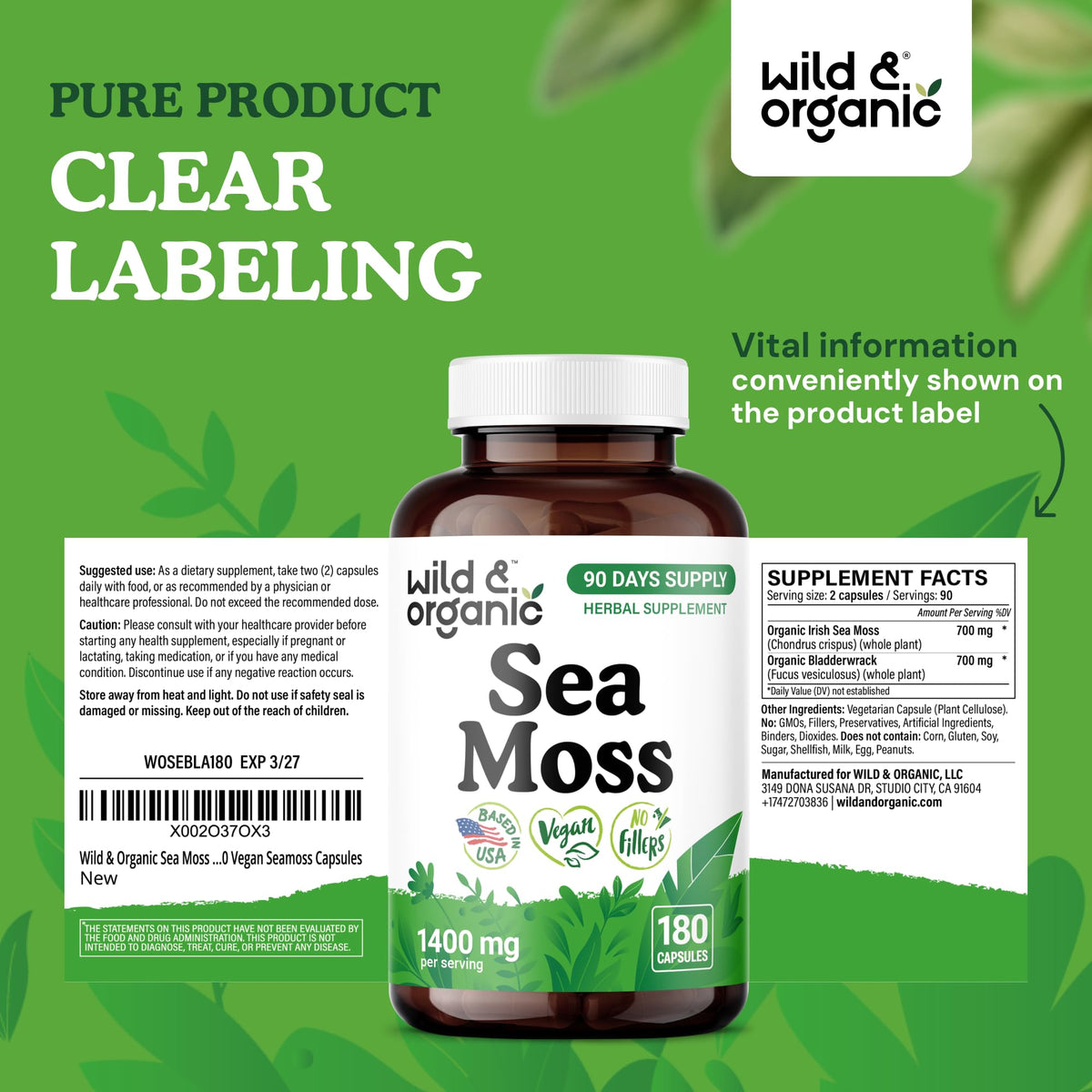 Wild & Organic capsules algues maritimes avec ingrédients naturels
