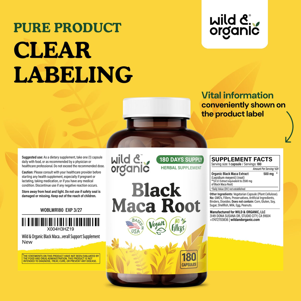 Wild & Organic maca noire capsules dans un cadre naturel
