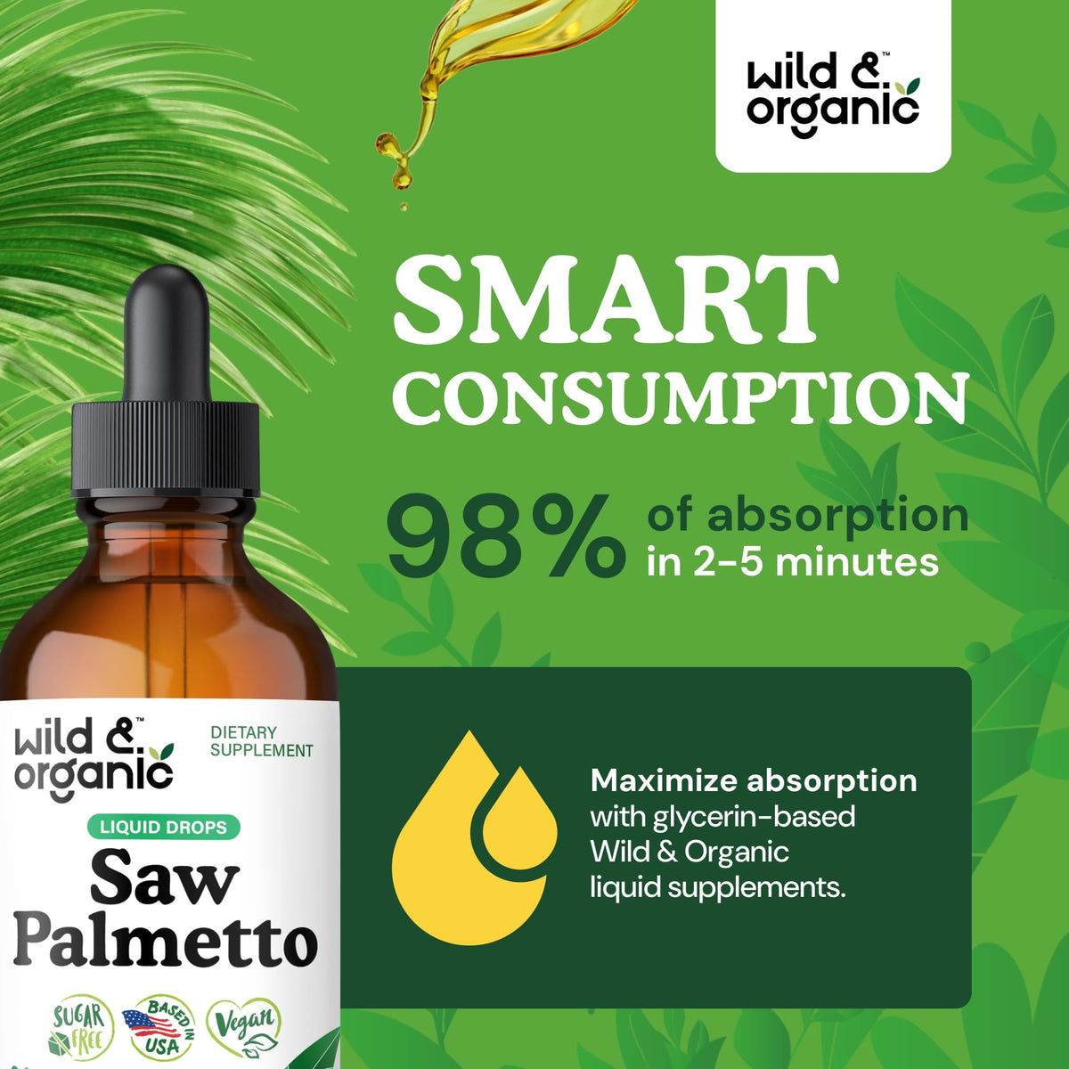 Wild & Organic Saw Palmetto 4 oz sur une table en bois
