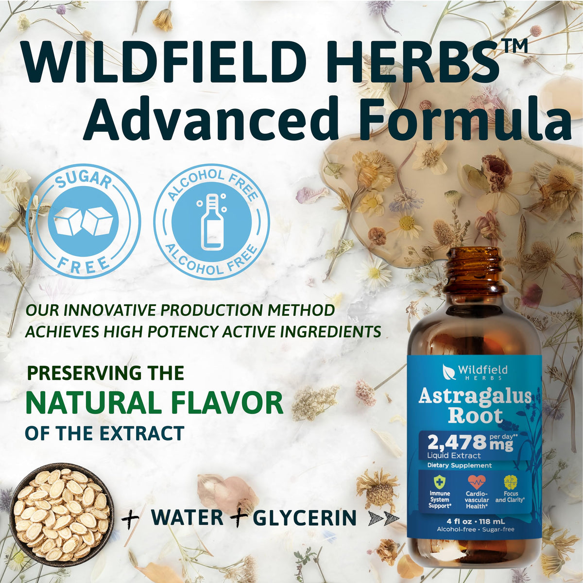 WILDFIELD HERBS extrait de racine d'Astragale en verre doseur