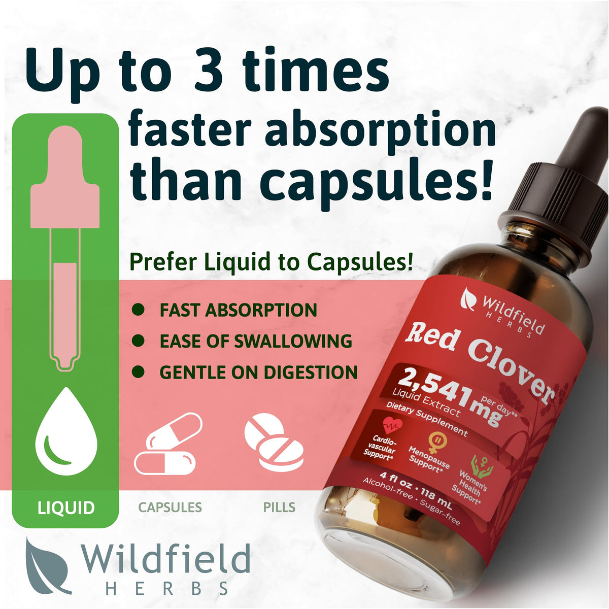 WILDFIELD HERBS Extrait de Trèfle Rouge 4 oz avec goutteuse