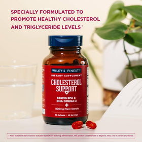 Wiley's Finest Complément Alimentaire Cholestérol vue de côté avec capsules
