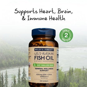 Wiley's Finest Easy Swallow Minis gélules Omega-3, taille comparée à une pièce de monnaie