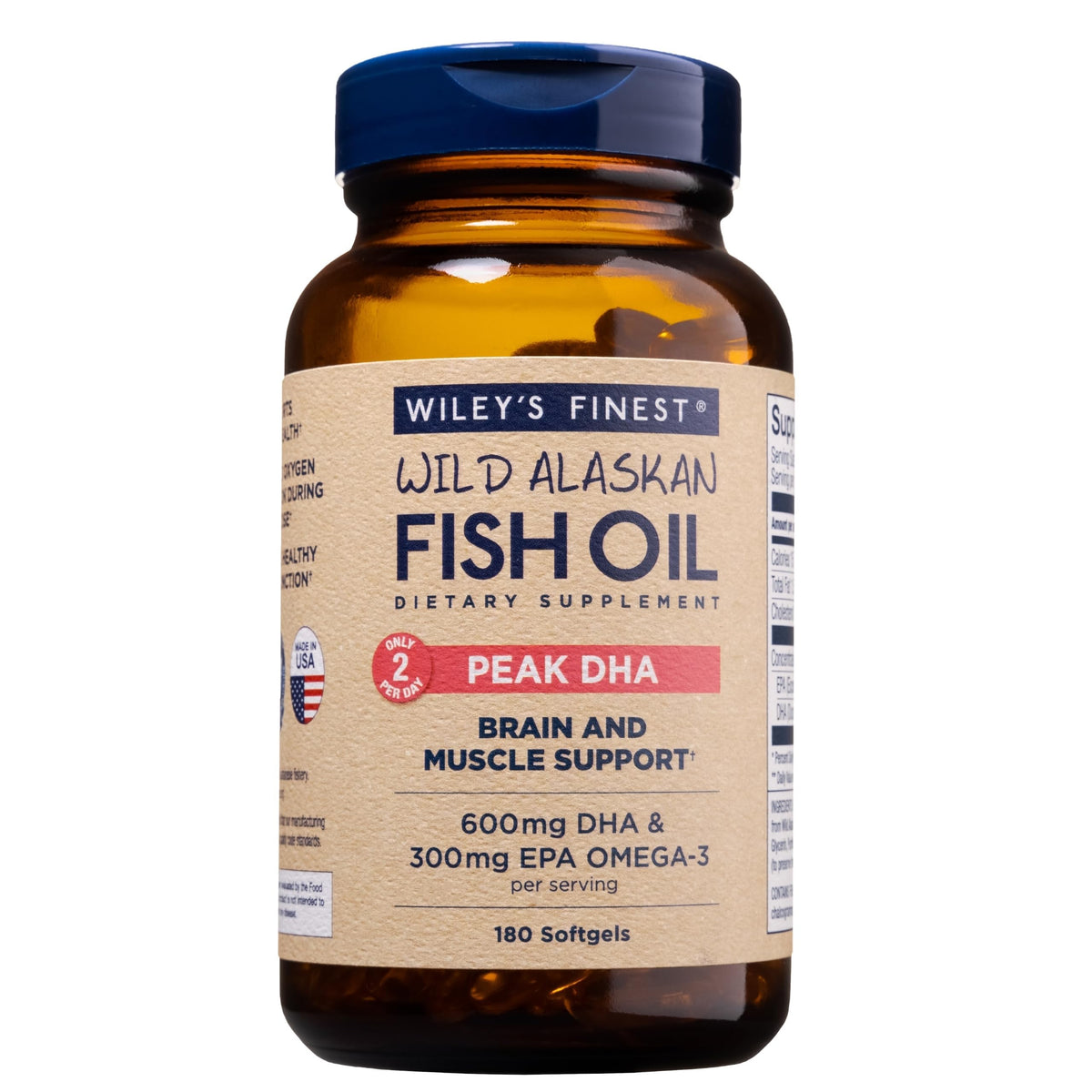 Wiley's Finest Huile de Poisson Peak DHA 180 gélules, vue de face