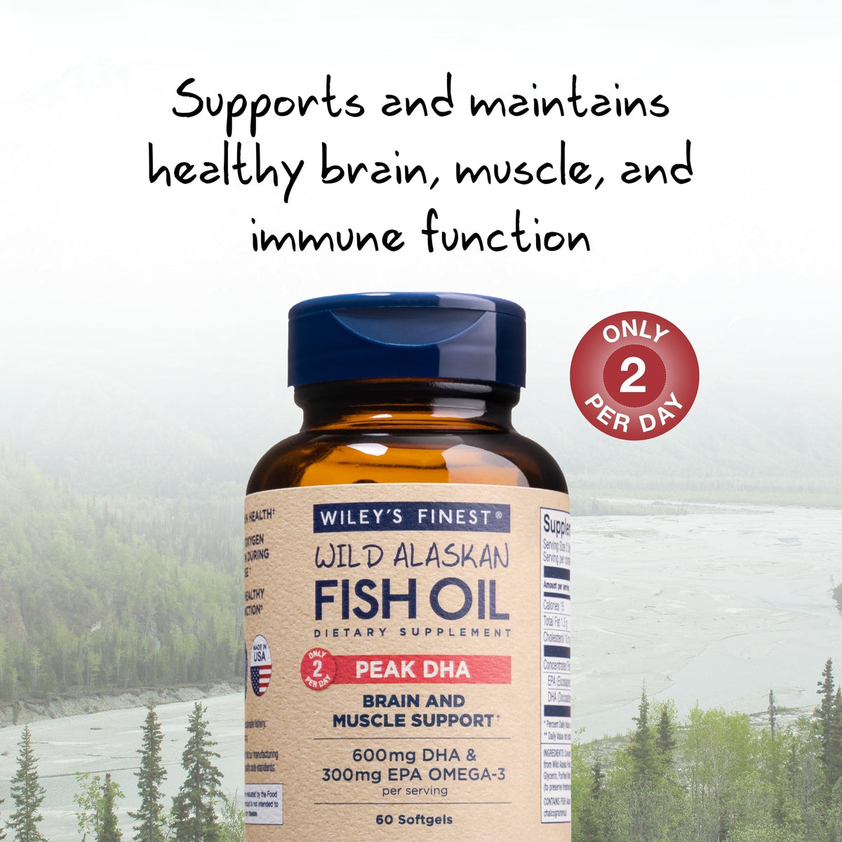 Wiley's Finest Huile de Poisson Peak DHA 60 Capsules côté