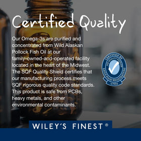 Wiley's Finest Huile de Poisson Peak DHA sur une table avec des compléments alimentaires
