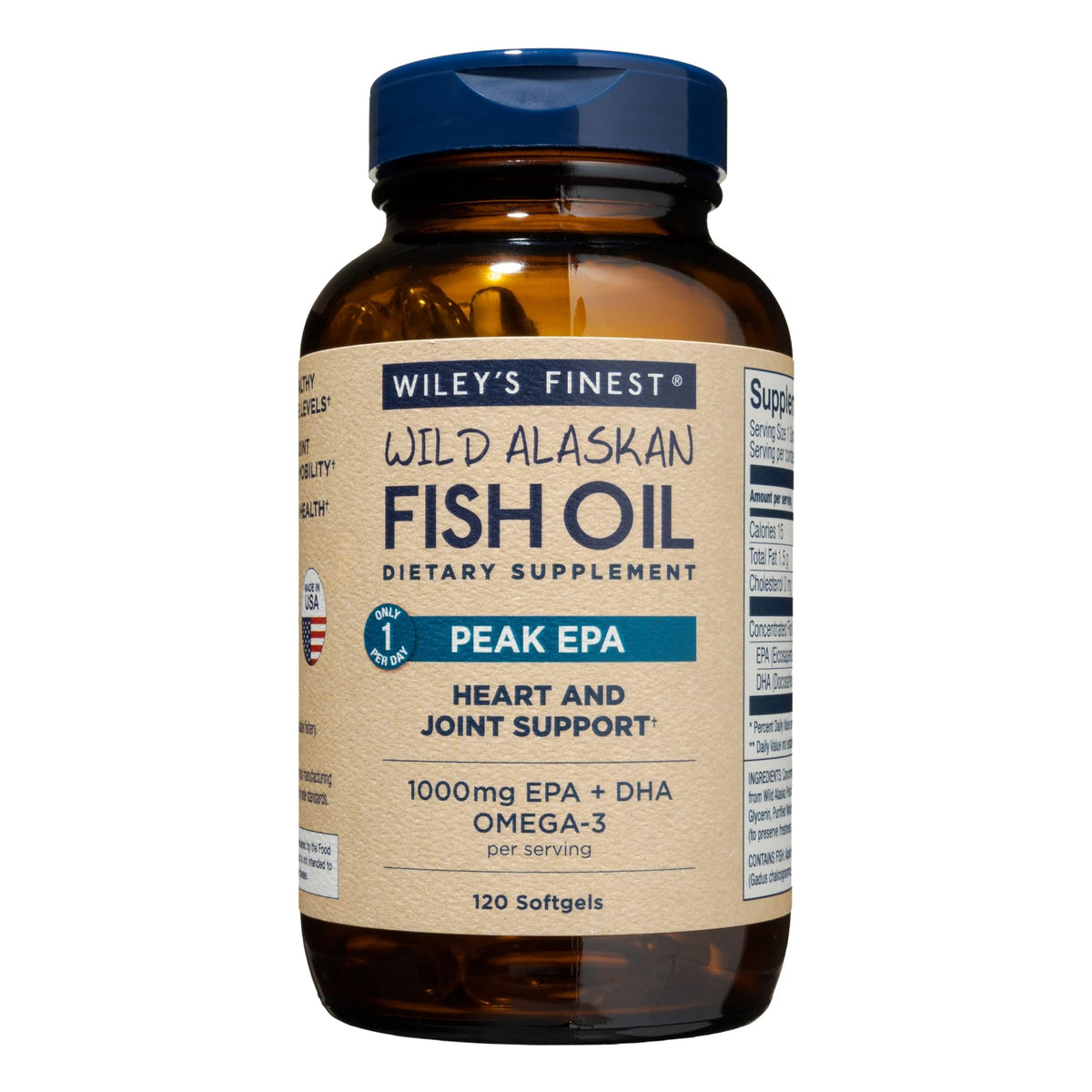 Wiley's Finest Huile de Poisson Peak EPA 120 comprimés, vue avant