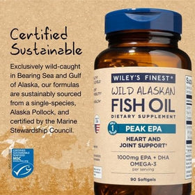 Wiley's Finest Huile de Poisson Peak EPA 90 Capsules sur fond blanc
