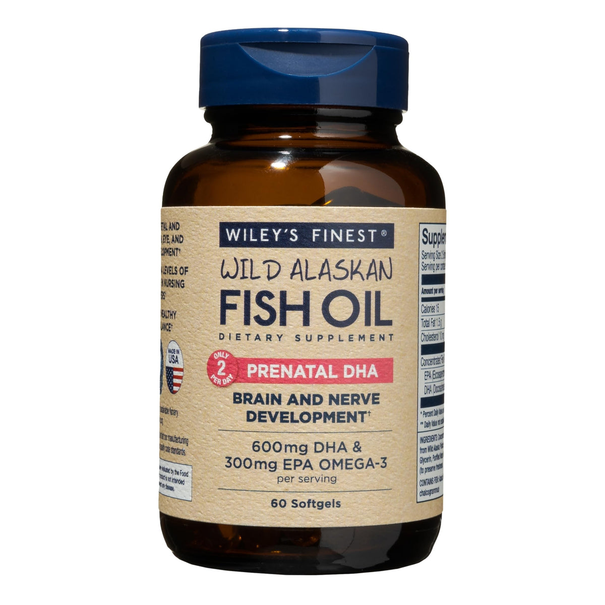 Wiley's Finest Huile de Poisson Prénatale DHA 900mg gélules avant
