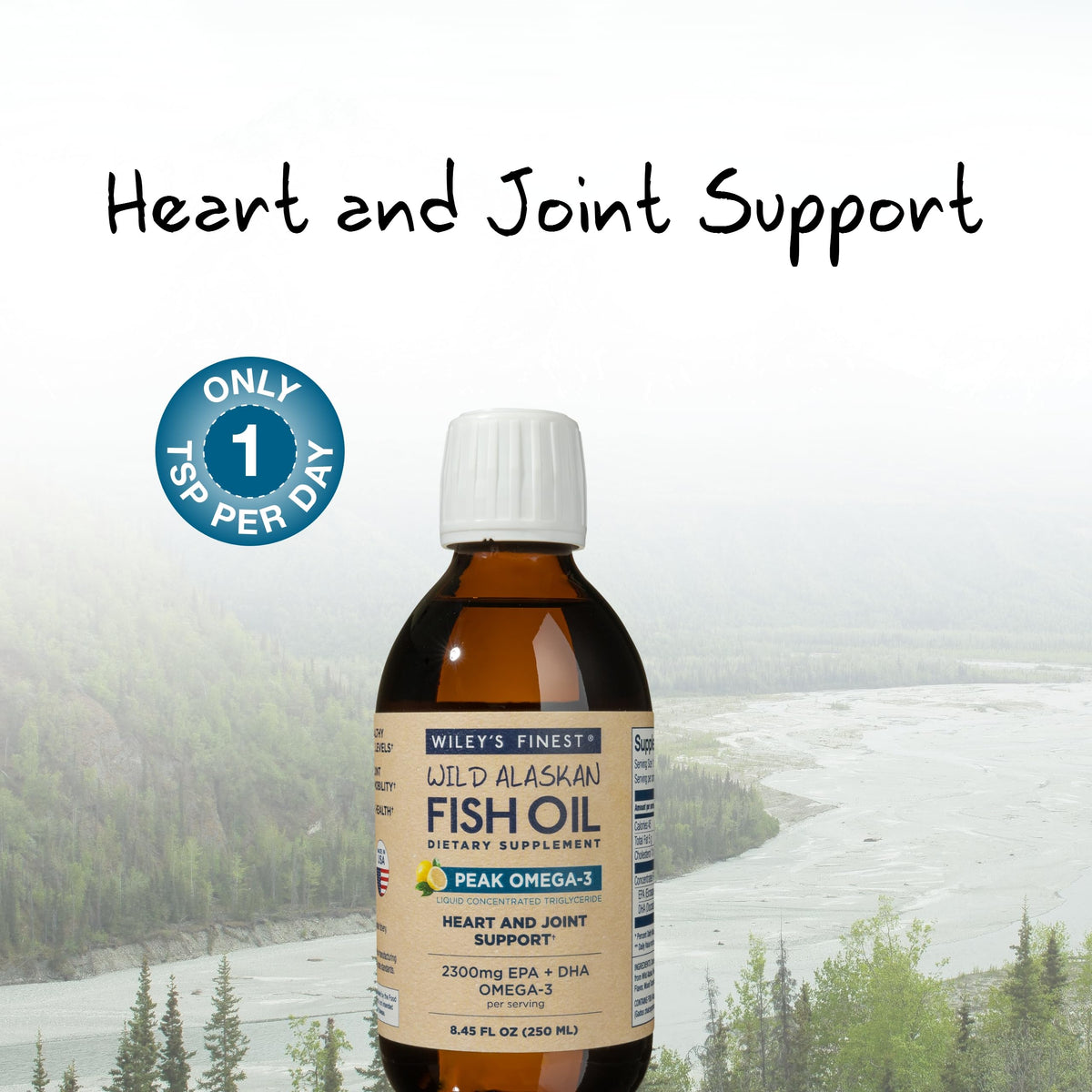 Wiley's Finest Huile de Poisson Sauvage Alaskan vue arrière avec informations nutritionnelles