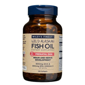 Wiley's Finest Huile de Poisson Sauvage Alaskien DHA Prénatal 900mg côté avant