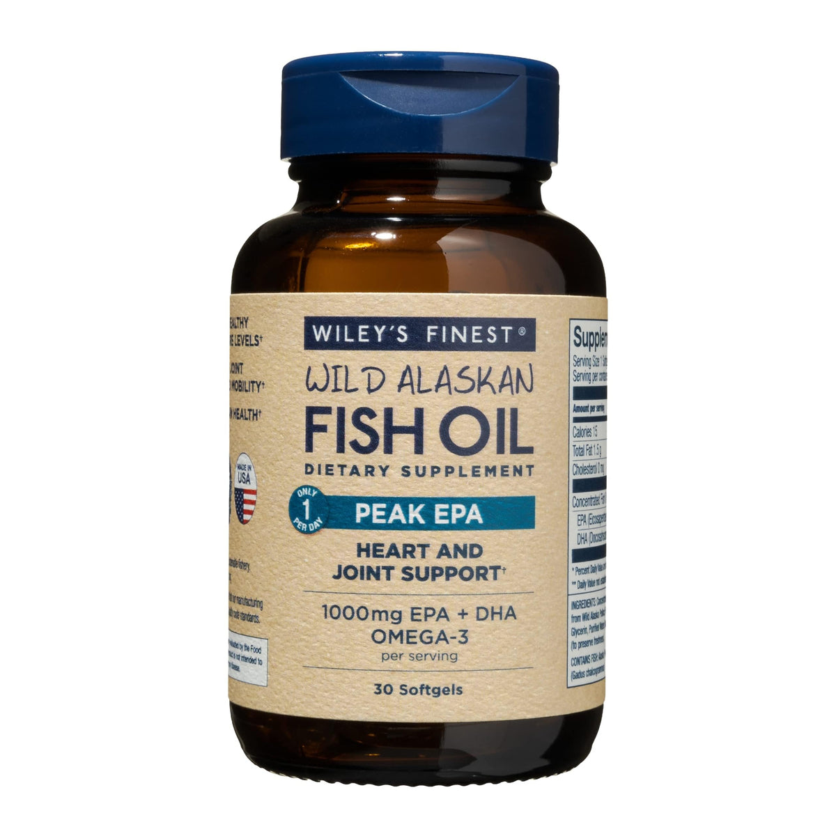 Wiley's Finest Huile de Poisson Sauvage d'Alaska Peak EPA 30 Comprimés vue avant