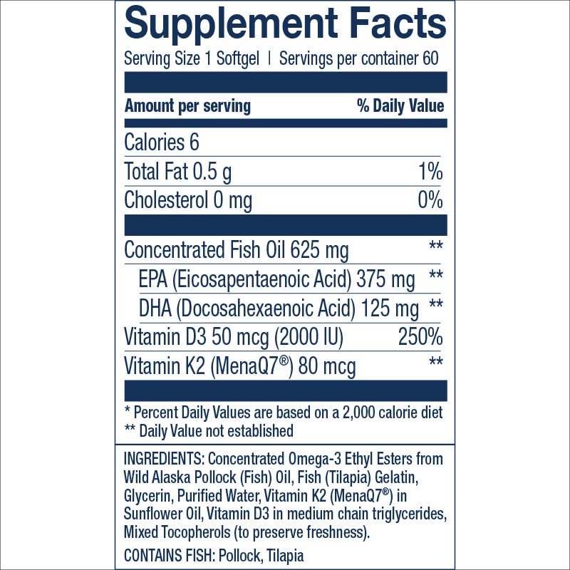 Wiley's Finest Omega-3 60 gélules vue arrière avec mode d'emploi