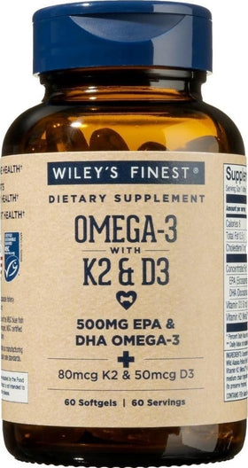 Wiley's Finest Omega-3 60 gélules vue avant avec étiquette