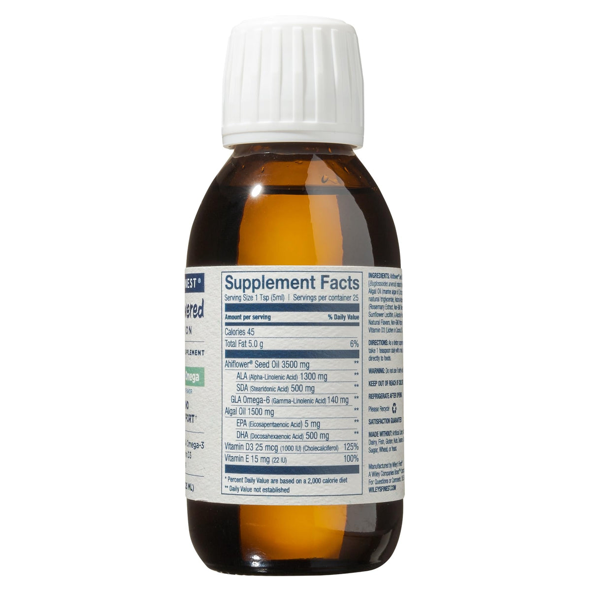 Wiley's Finest Omega 3 Végétal 231g étiquette avec informations nutritionnelles